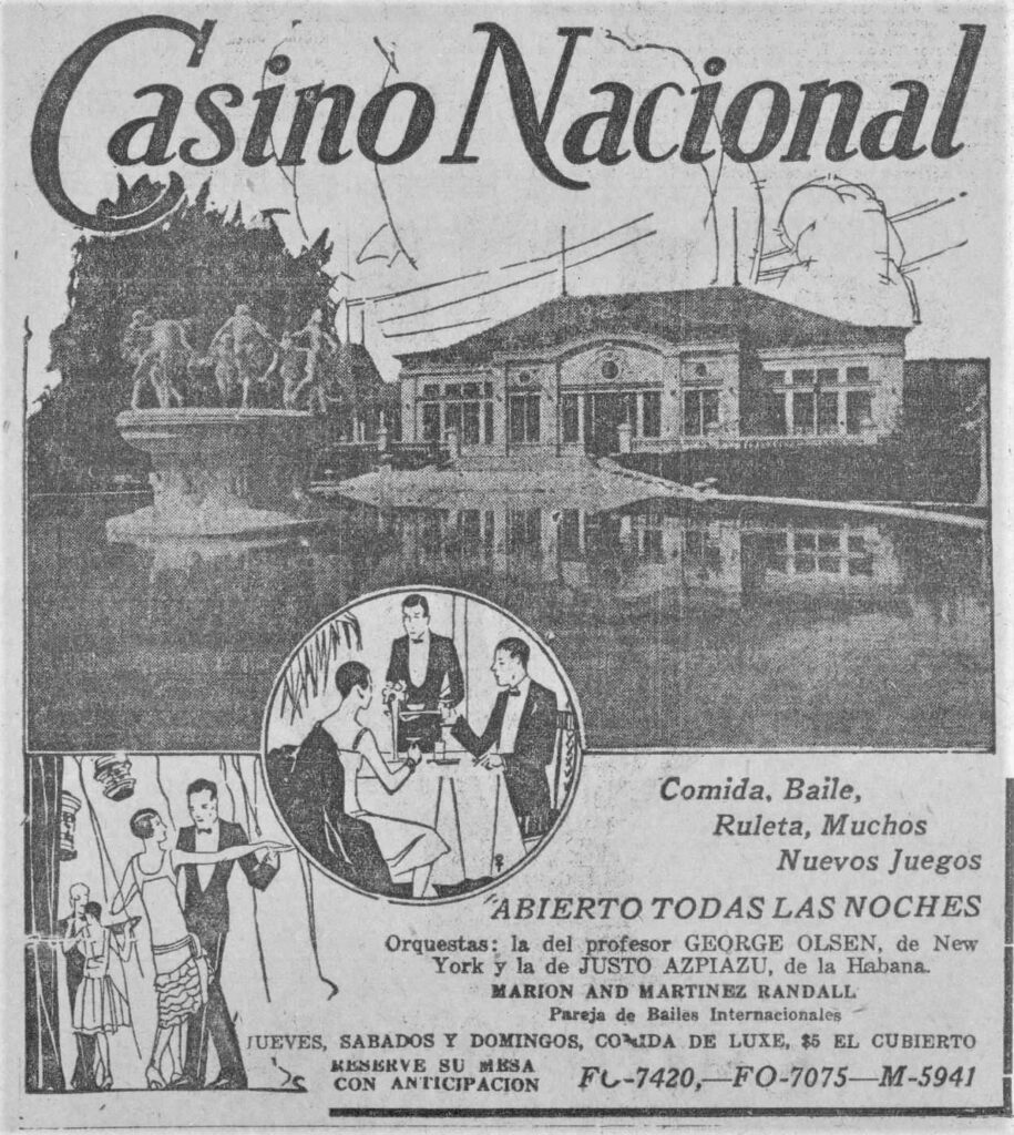 La orquesta de Justo Azpiazu en el Casino Nacional, La Habana Cuba. (Anuncio publicado en el Dario de la Marina en 1928)